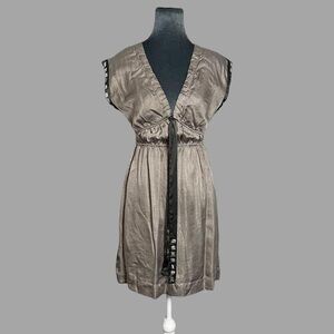 Hale Bob xs metallic silk satin silver dot 2000s boho babydoll nye party dress